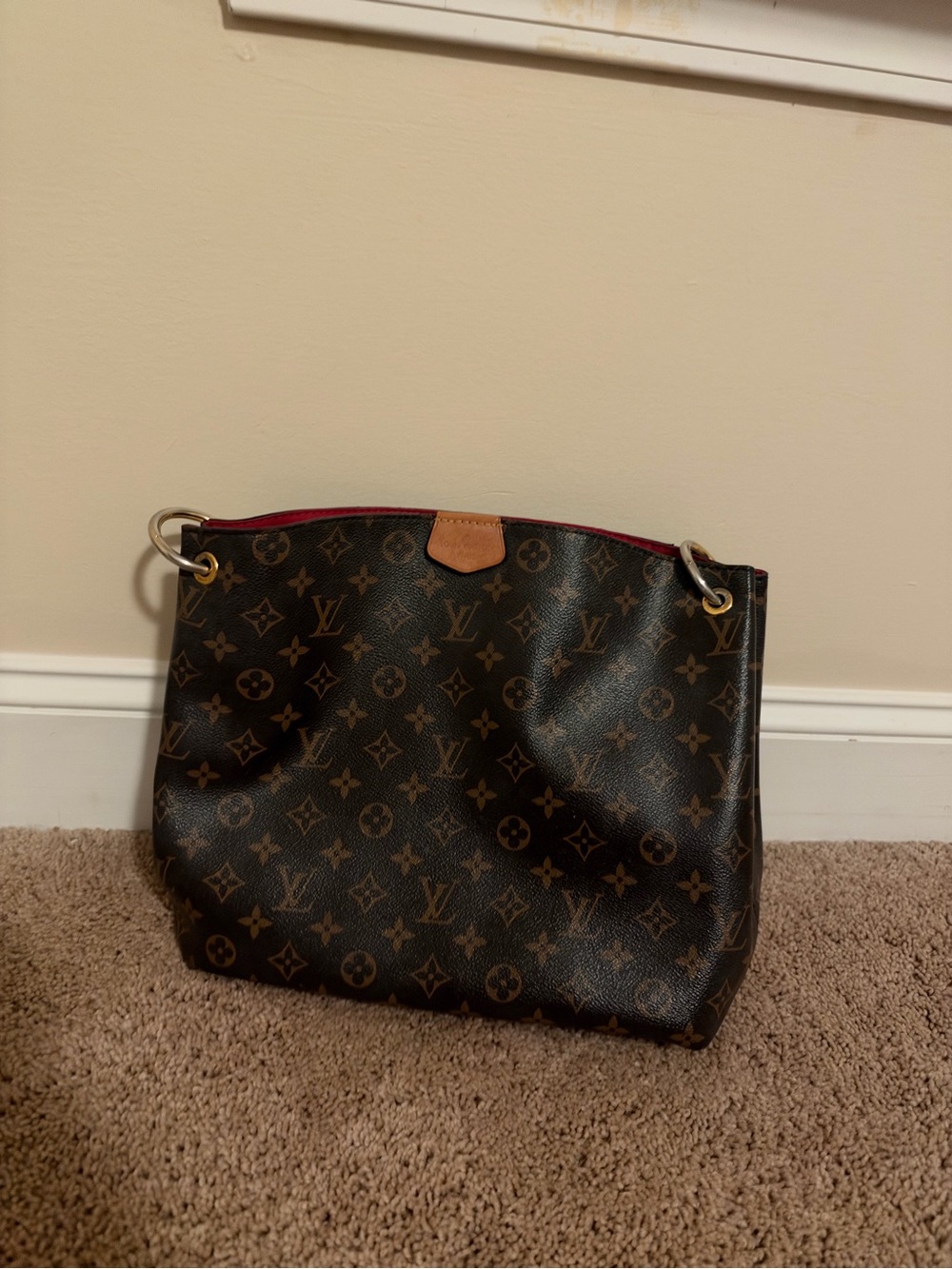 Louis Vuitton Monogram Canvas Shoulder Bag with Red Interior Trim